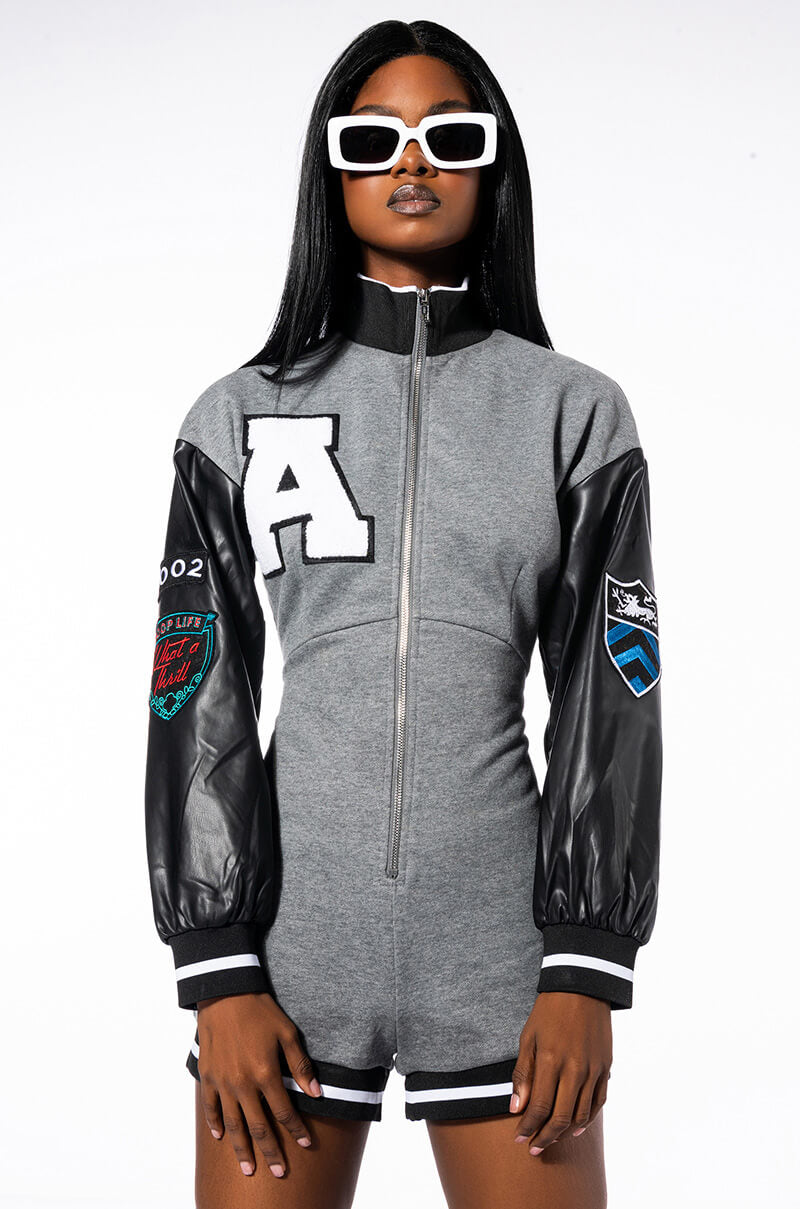 COLLEGIATE TEAM CAPTAIN LONG SLEEVE ZIPPERED MOCK NECK ROMPER