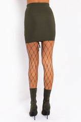 COMBATING FEELINGS STRETCH LACE UP MINI SKIRT OLIVE