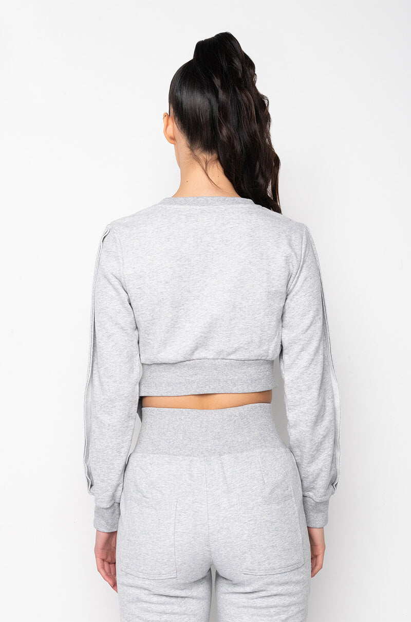 COME CLOSER CUT OUT DETAIL SWEATSHIRT HEATHER GREY