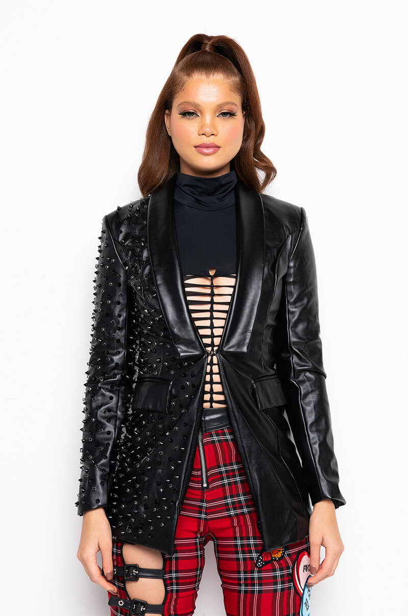 DARK SIDE OF THE MOON PU BLAZER WITH STUDS