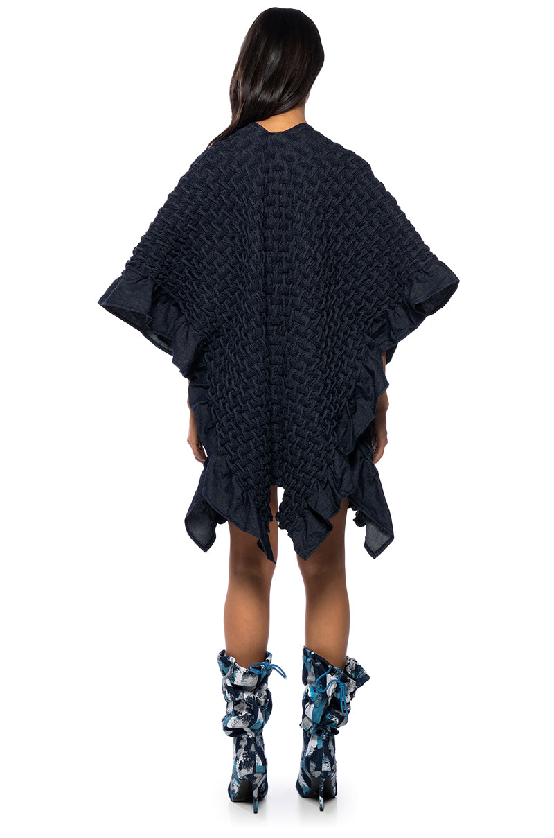 DENIM WEAVE EFFECT PONCHO