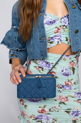 DENIM QUILTED CROSS BODY BAG
