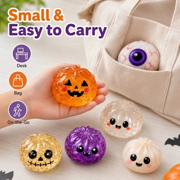 🎃 Halloween Squishy Squeeze Toy – 5 Styles Soft Pumpkin & Eyeball Fidget Toys 👻-V