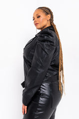 AZALEA WANG MENNELI PUFF SLEEVE PLUS SIZE MOTO JACKET